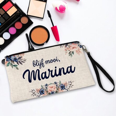 Gepersonaliseerd accessoiretasje met tekst - Floral