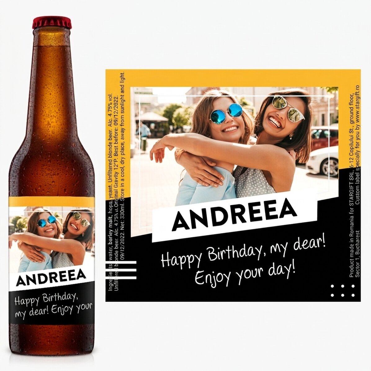 Bière personnalisée avec une photo et un texte - Cheers