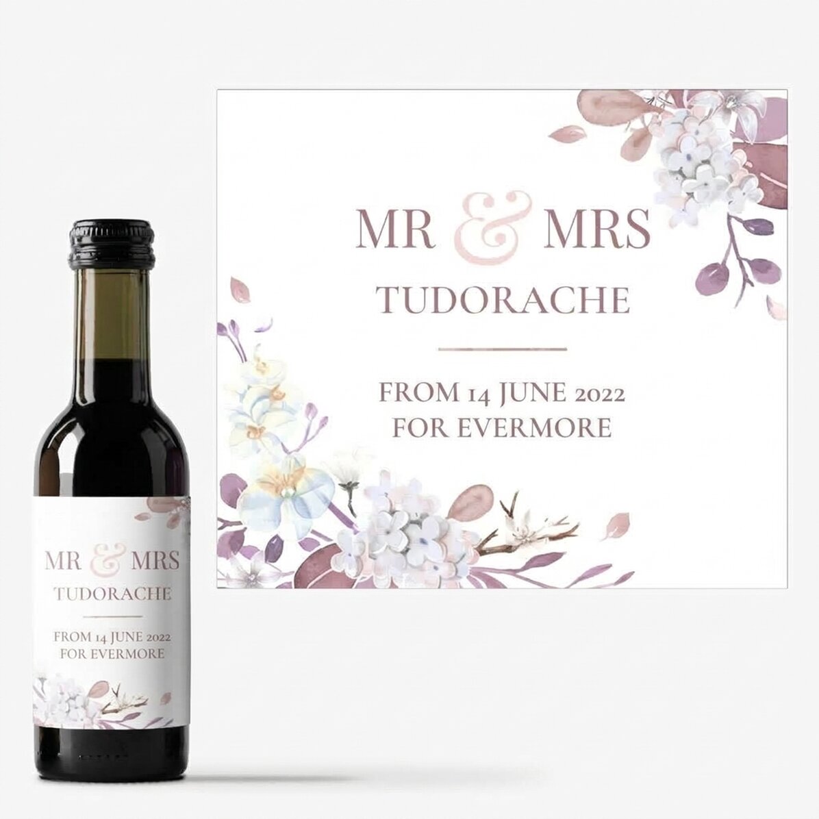 Gepersonaliseerd mini-wijnflesje als aandenken met tekst - Mr & Mrs
