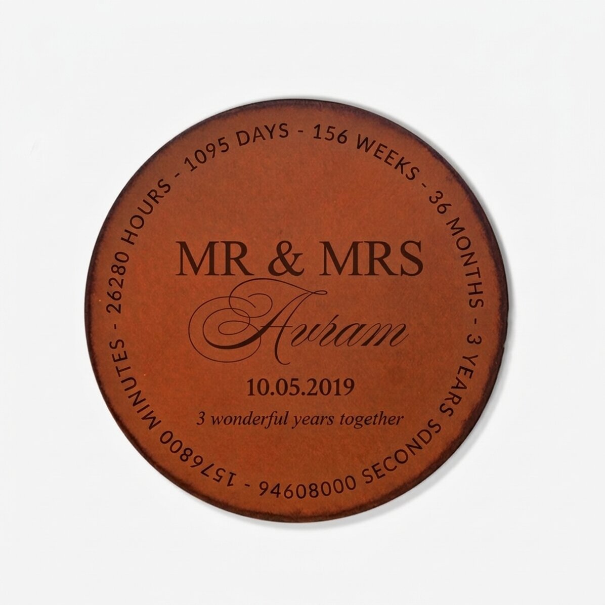 Op maat gemaakte onderzetter van leer met tekst - Mr & Mrs