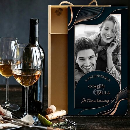 Coffret à vin pour 2 bouteilles, personnalisé avec une photo et un texte pour l