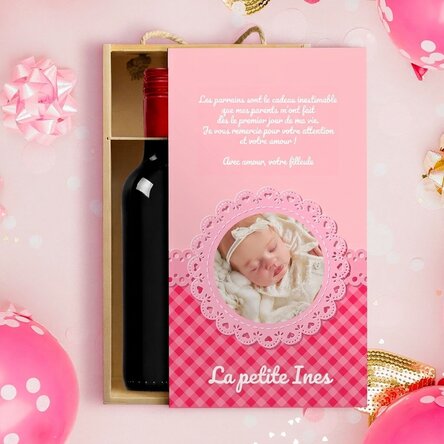 Coffret à vin pour 2 bouteilles, personnalisé avec un message pour les parrains et marraines - Petit