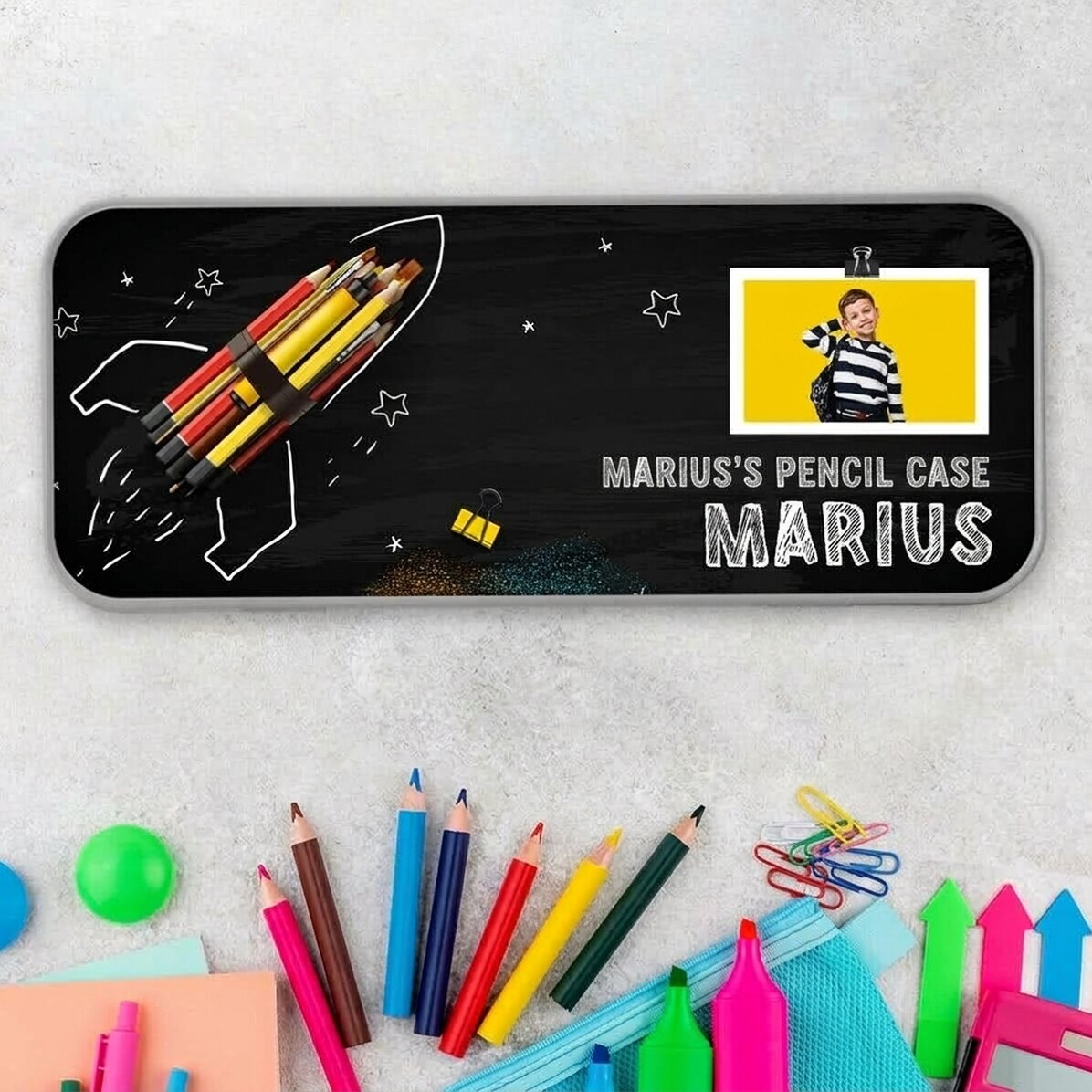 Gepersonaliseerd etui met een foto en tekst - Racheta