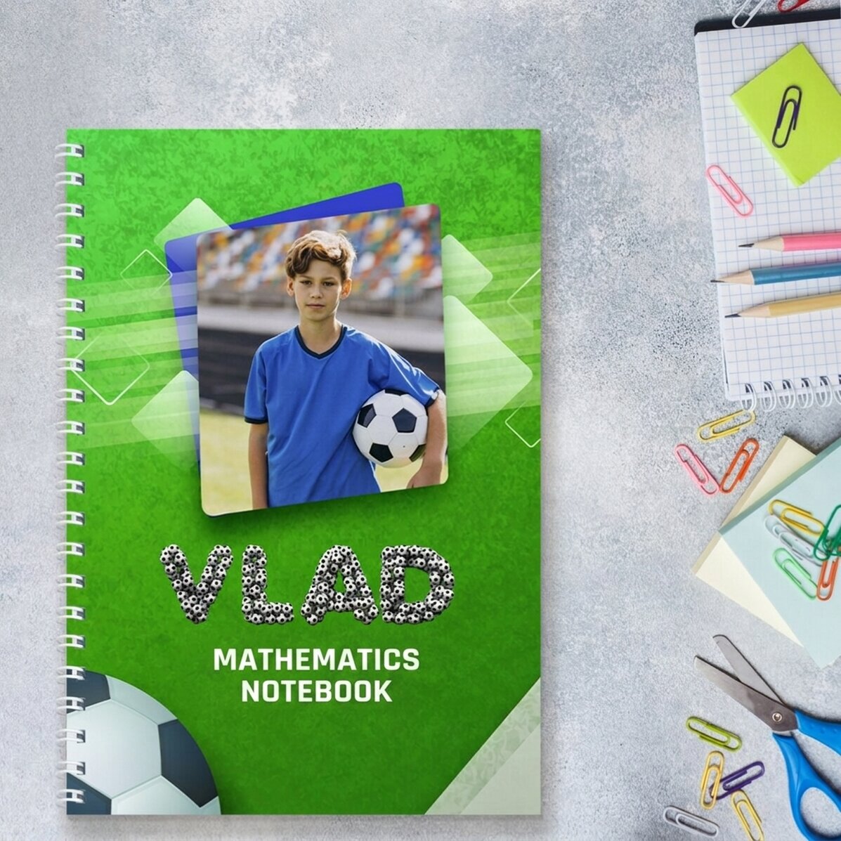 Carnet personnalisé avec une photo et un texte - Football
