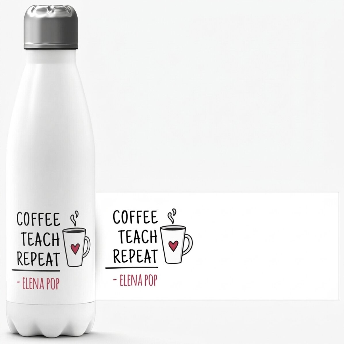 Thermos à base blanche personnalisé avec le nom des enseignants