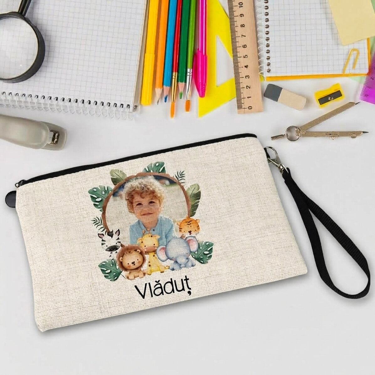Gepersonaliseerde schoolset met foto en tekst - Dierentjes