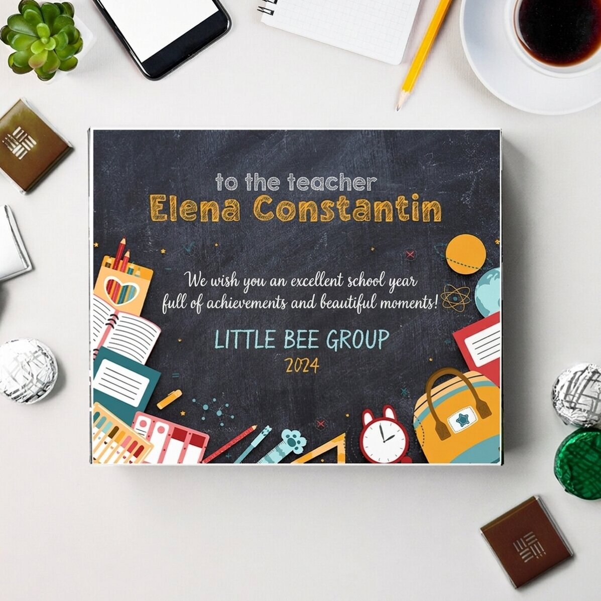 Boîte de bonbons personnalisée avec un message de début d
