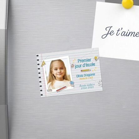 Aimant personnalisé de 10 x 7 cm avec une photo et un texte - Premier jour d