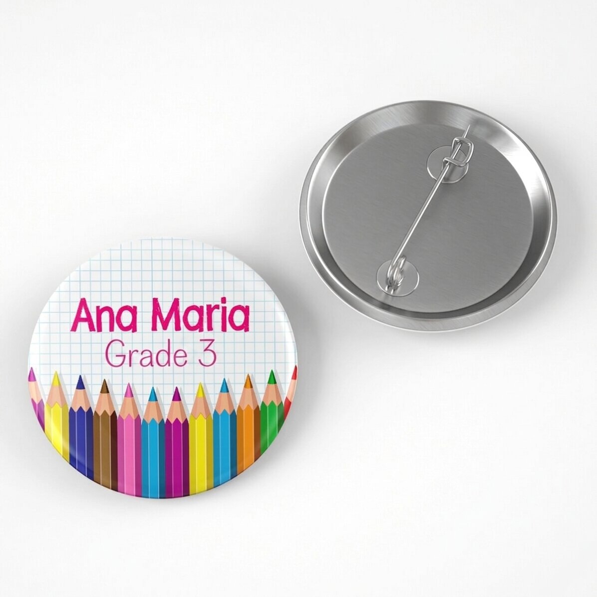 Gepersonaliseerde button met tekst - Kleurpotloden