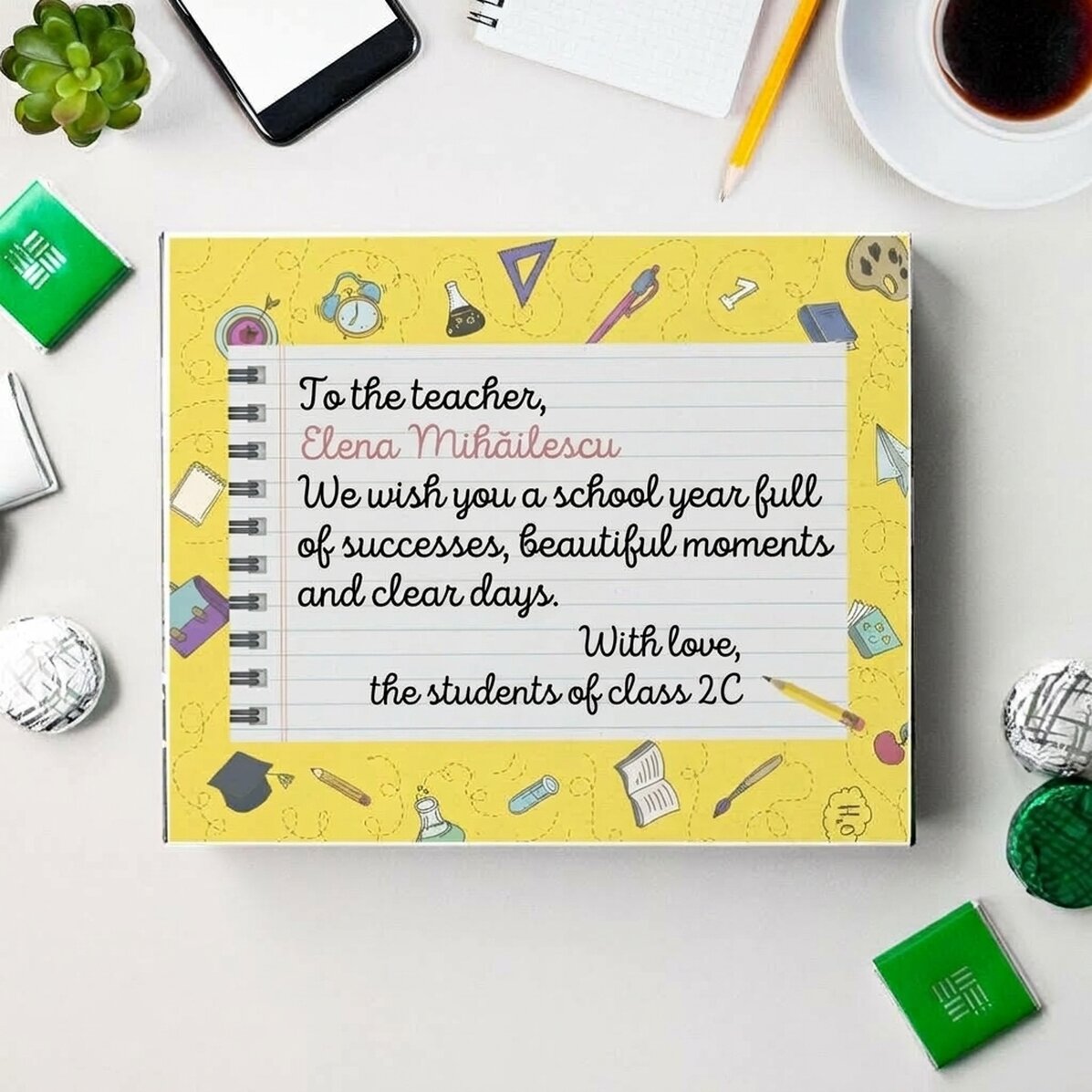 Boîte de bonbons personnalisée avec un message pour le début de l