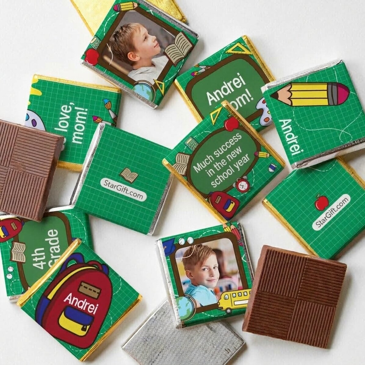 Set van 10 gepersonaliseerde minichocolade met foto