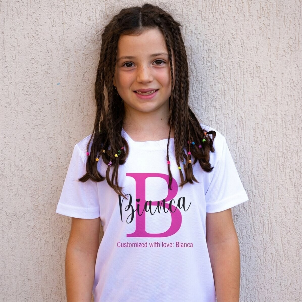 Sportshirt voor kinderen, gepersonaliseerd met initiaal en naam