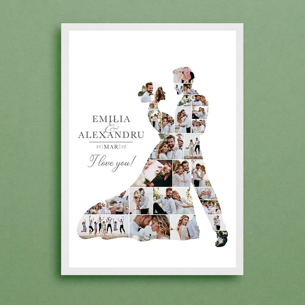 Tableau personnalisé avec 28 photos et un texte pour un mariage - Les mariés