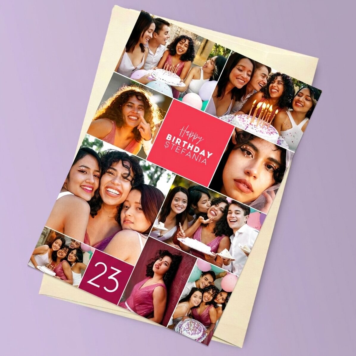 Carte de vœux magnétique personnalisée avec 9 photos et un texte pour un anniversaire