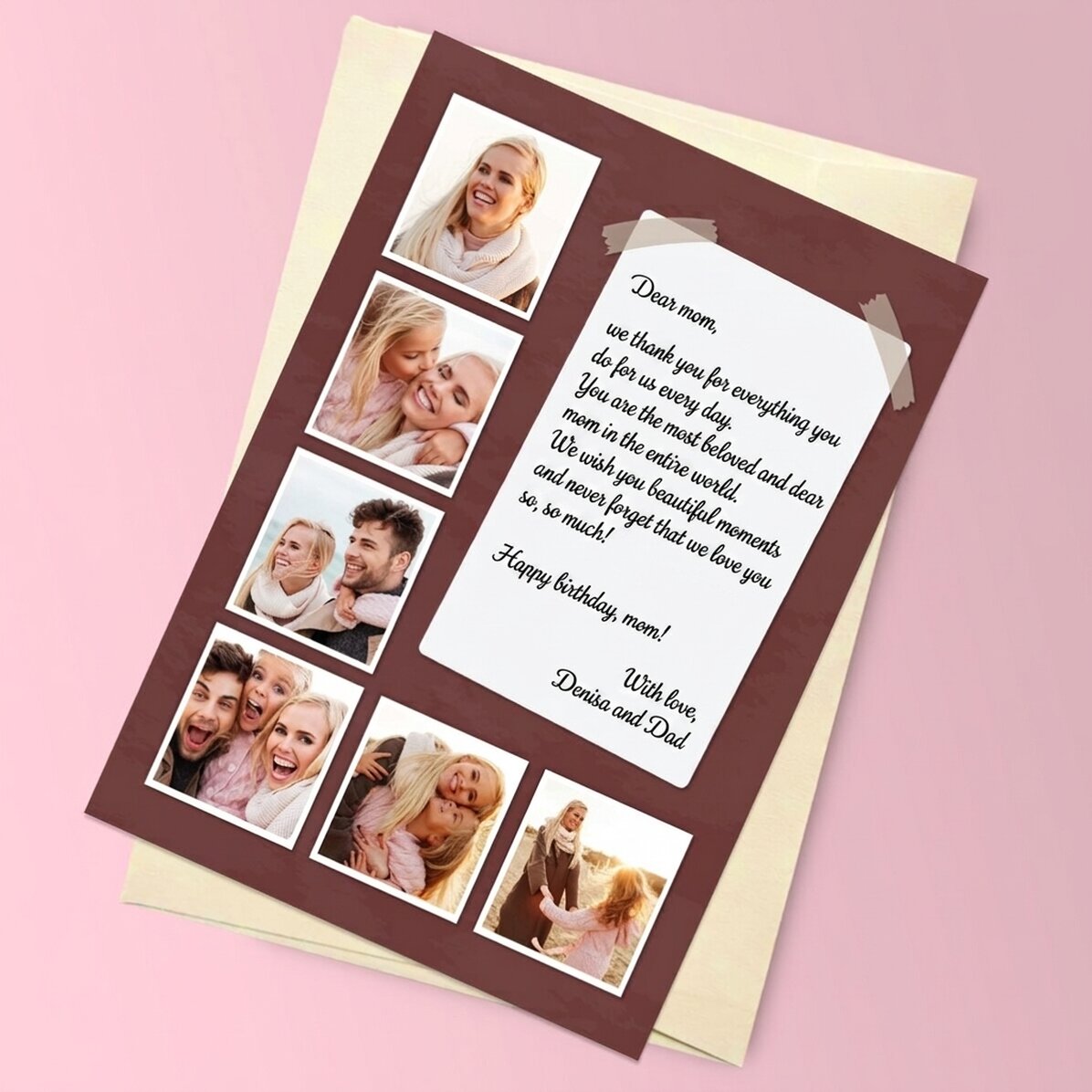 Carte de vœux magnétique personnalisée avec 6 photos et un long message