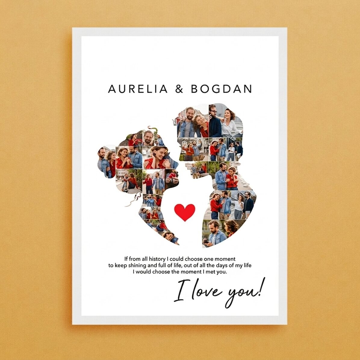 Gepersonaliseerd schilderij met 26 foto’s en tekst voor een stel – Onze liefde