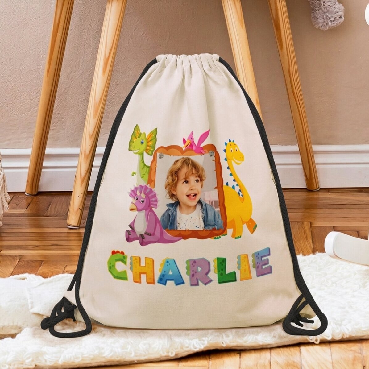 Sac à dos personnalisé avec nom et photo - Dino