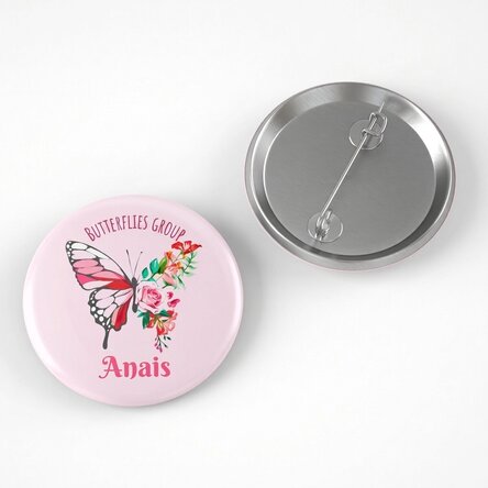 Gepersonaliseerde button met tekst - De vlindergroep