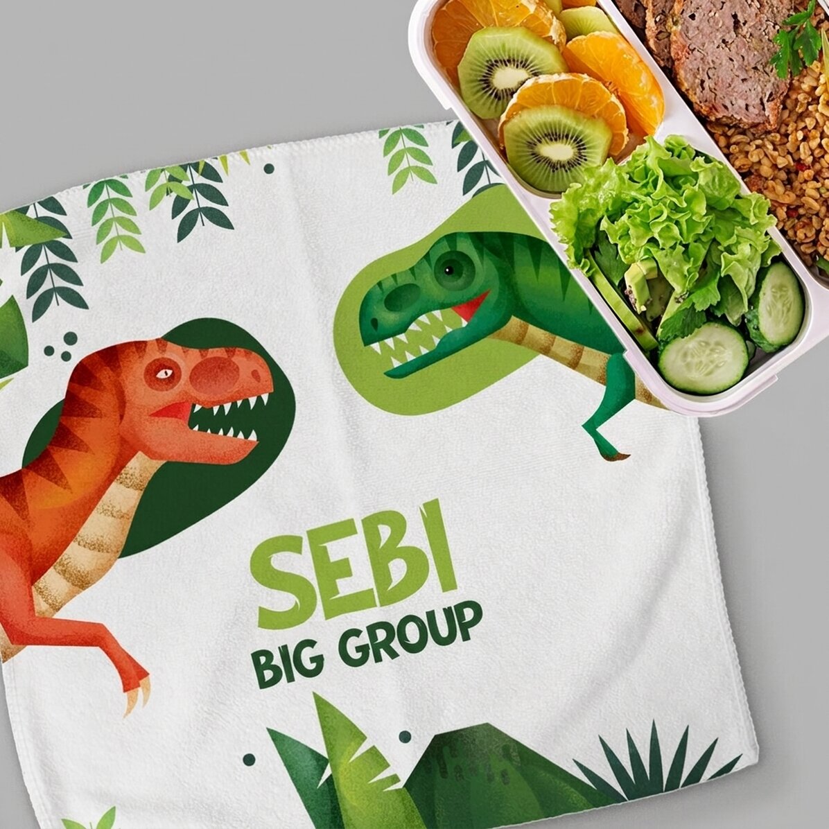 Serviette personnalisée avec inscription - Dinosaure T-Rex