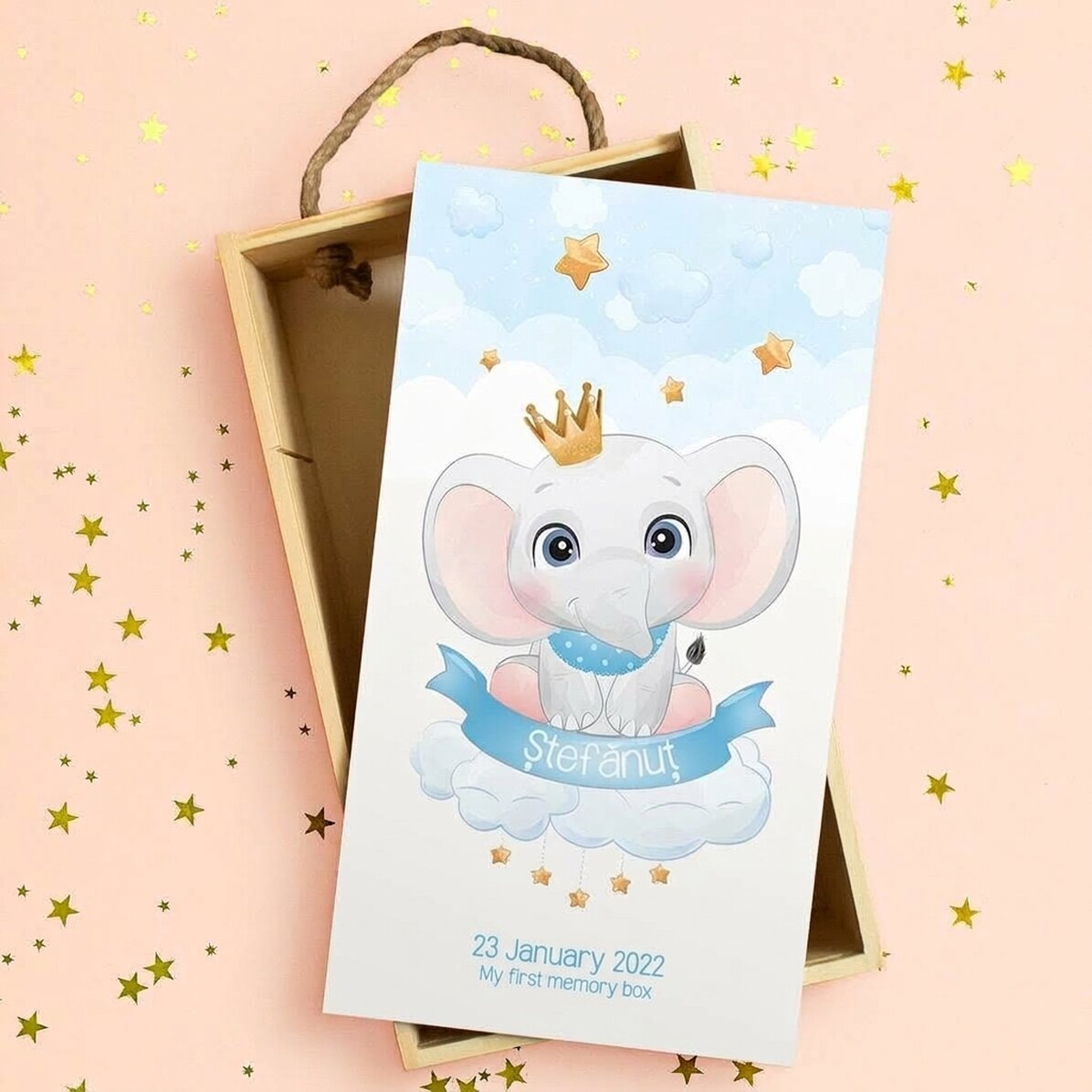 Houten geschenkdoos met gepersonaliseerde tekst - Mijn eerste herinneringen