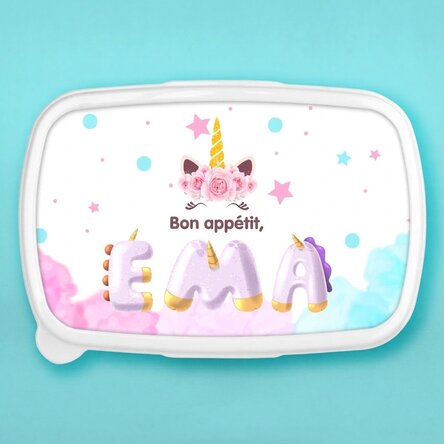 Boîte à repas, barquette personnalisée avec prénom - Spécial Licorne