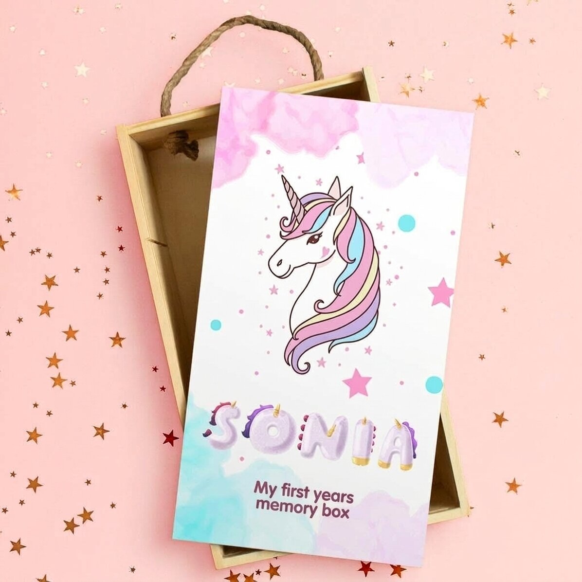 Coffret cadeau en bois personnalisé avec un message - Licorne spéciale