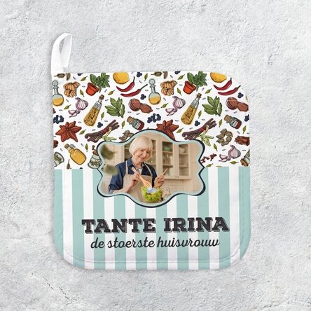 Gepersonaliseerde onderzetter voor hete pannen met foto en tekst - De allerbeste huisvrouw