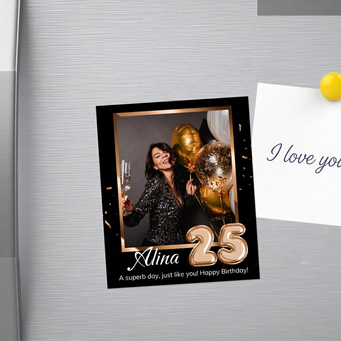 Aimant personnalisé de 10 x 12 cm avec une photo et un chiffre - Joyeux anniversaire !