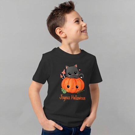 T-shirt en coton pour enfants personnalisé avec un texte - Halloween