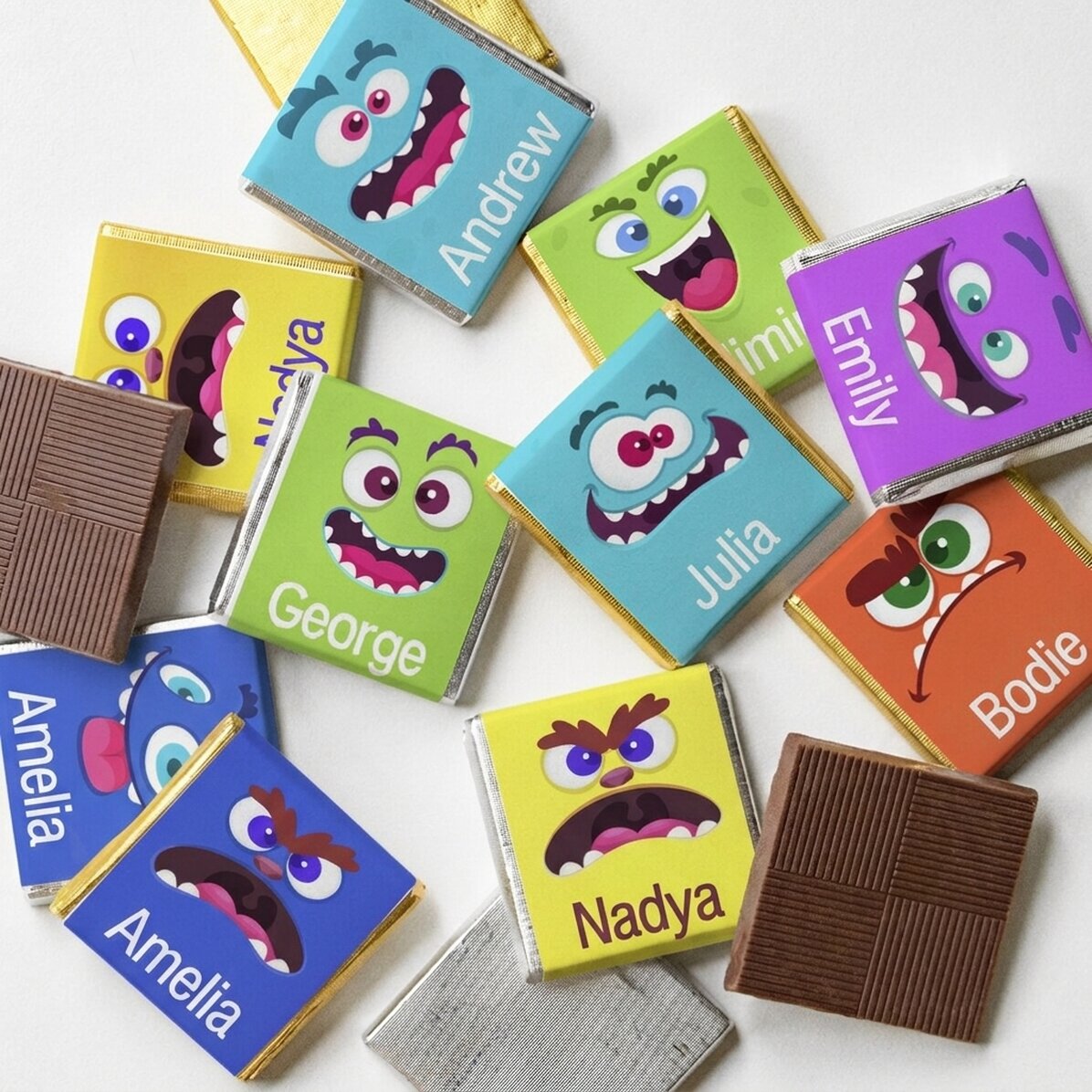 Set van 10 gepersonaliseerde minichocolade met tekst - Monstruleti