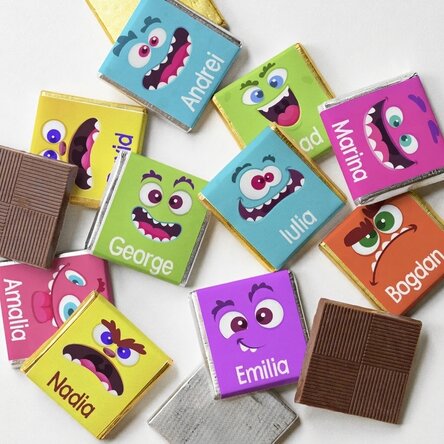 Set van 10 gepersonaliseerde minichocolade met tekst - Monstruleti