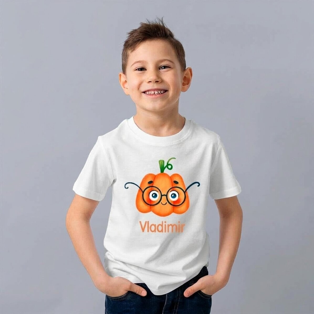 Katoenen T-shirt voor kinderen, gepersonaliseerd met tekst - Cute Pumpkin