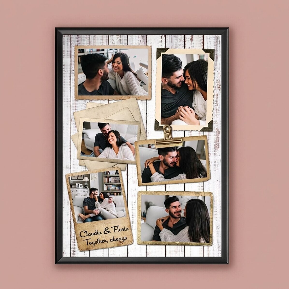 Gepersonaliseerd schilderij met 6 foto’s in vintage-stijl