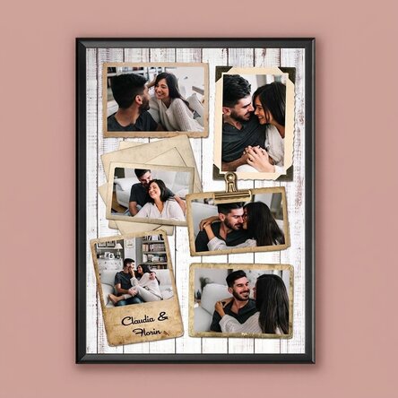 Gepersonaliseerd schilderij met 6 foto’s in vintage-stijl