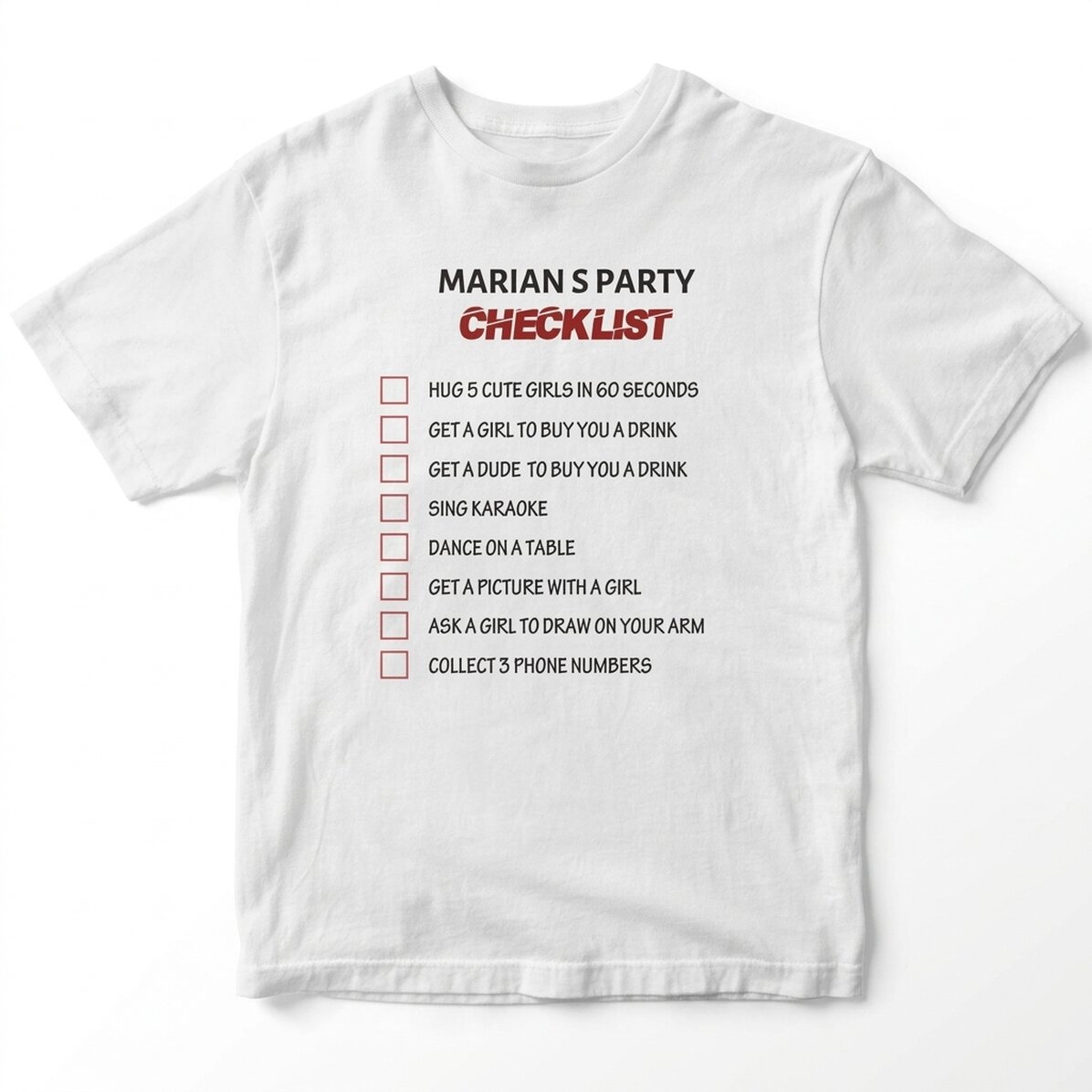 T-shirt met eigen tekst - Checklist