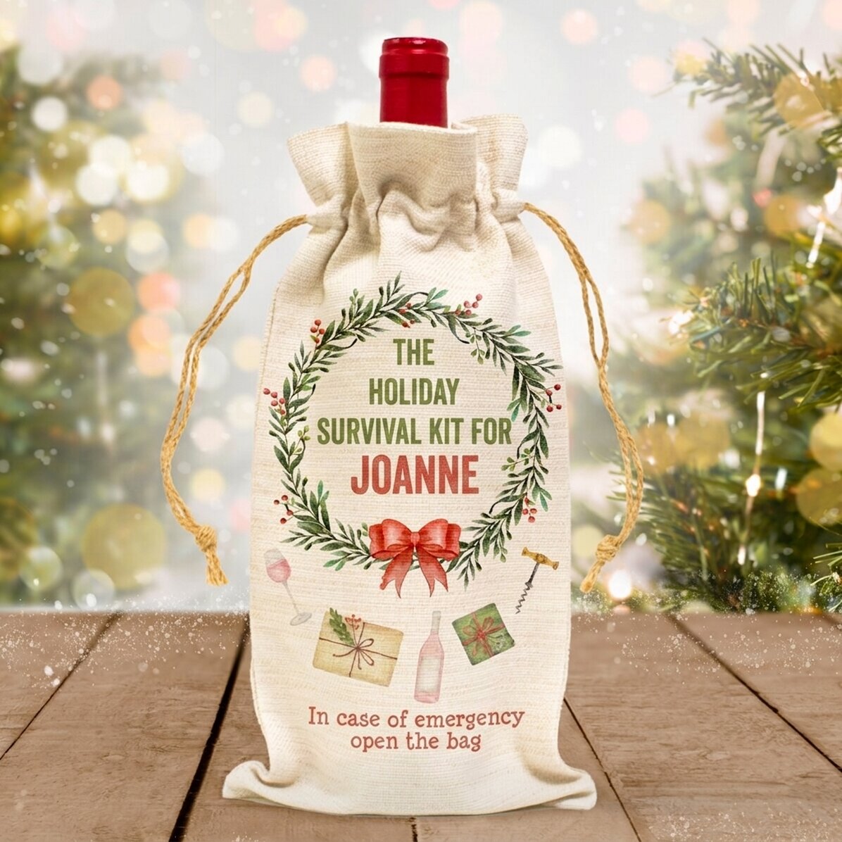 Sac personnalisé pour bouteille de vin - Kit de survie