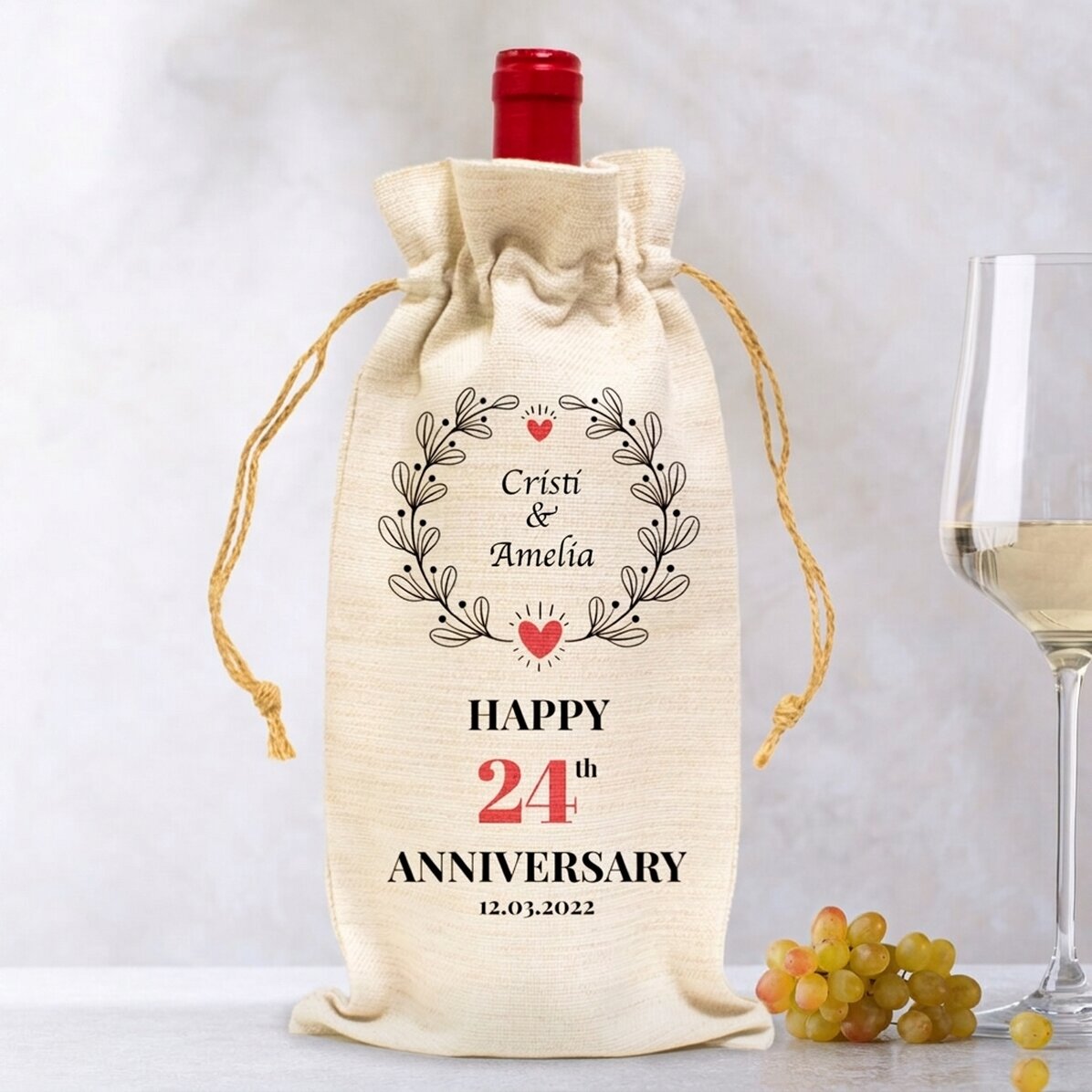 Sac personnalisé pour bouteille de vin - Modèle « Anniversaire »