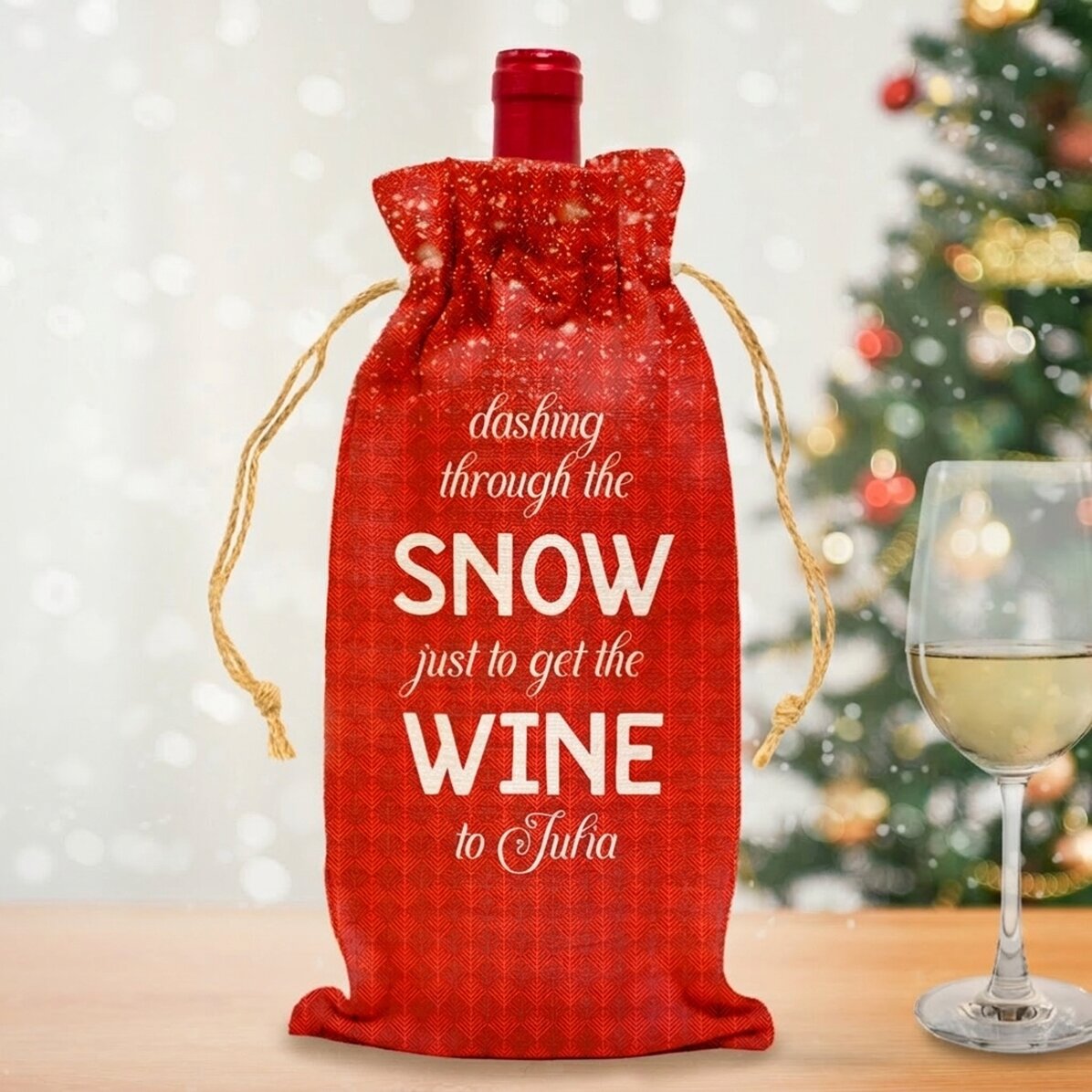Sac personnalisé pour bouteille de vin - Dashing through the snow