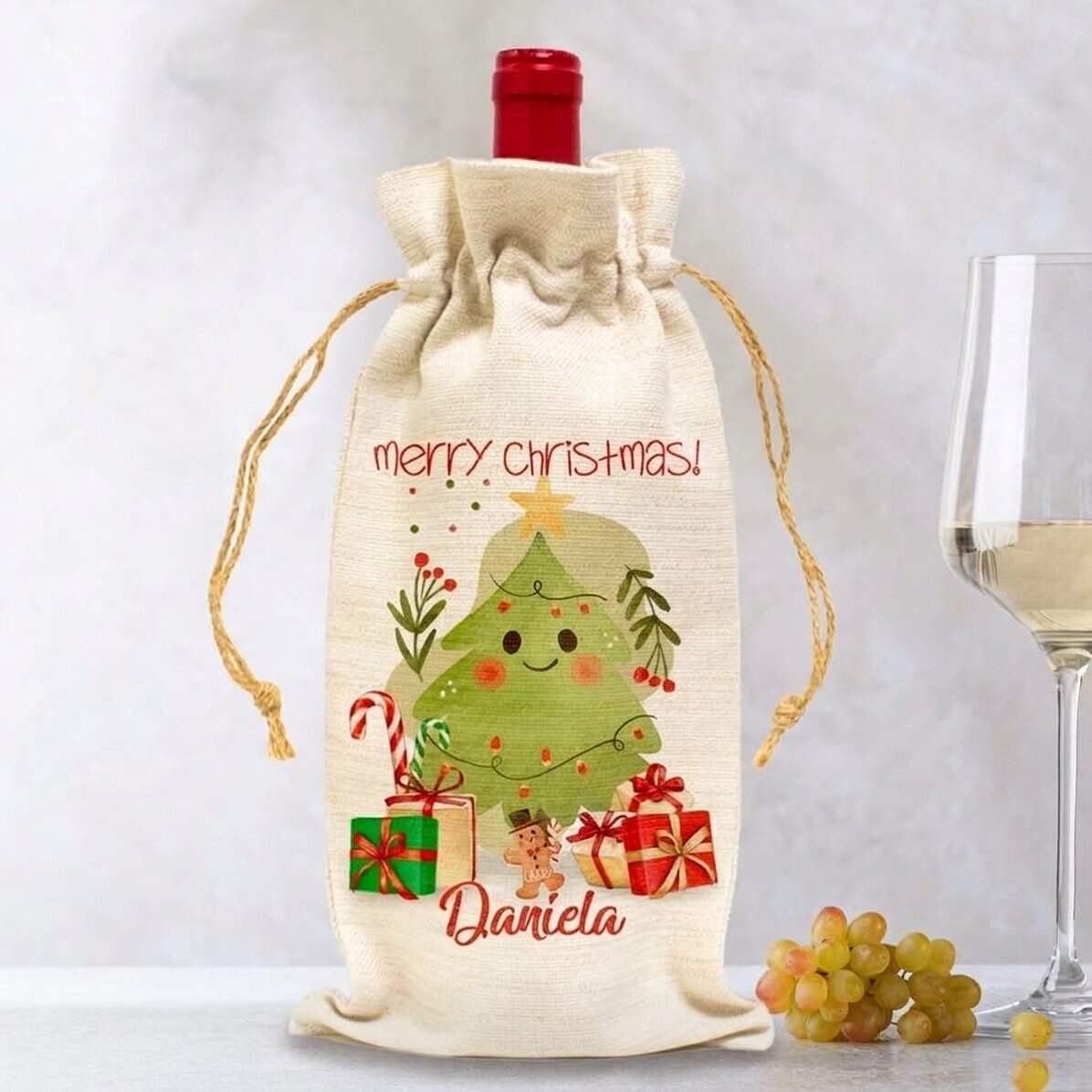 Sac personnalisé pour bouteille de vin - Illustration de Noël