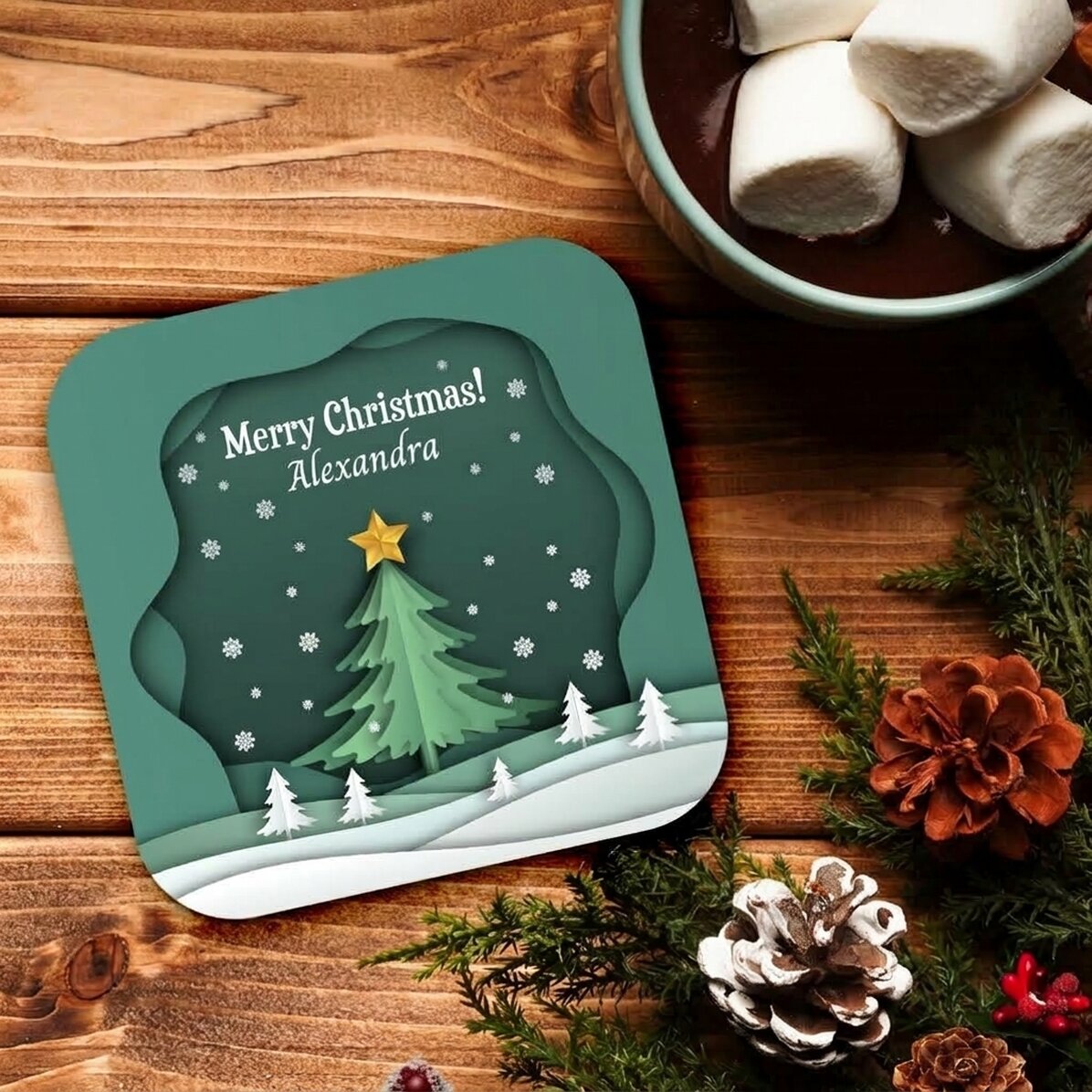 Gepersonaliseerde glashouder met tekst - Kersttafereel