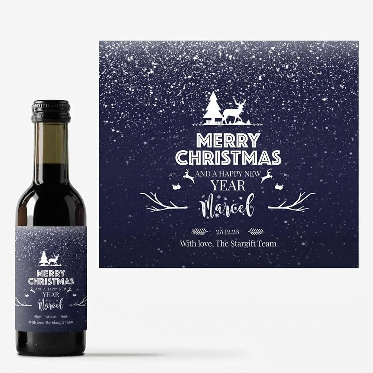 Mini-bouteille de vin personnalisée avec un message - Snowing Night
