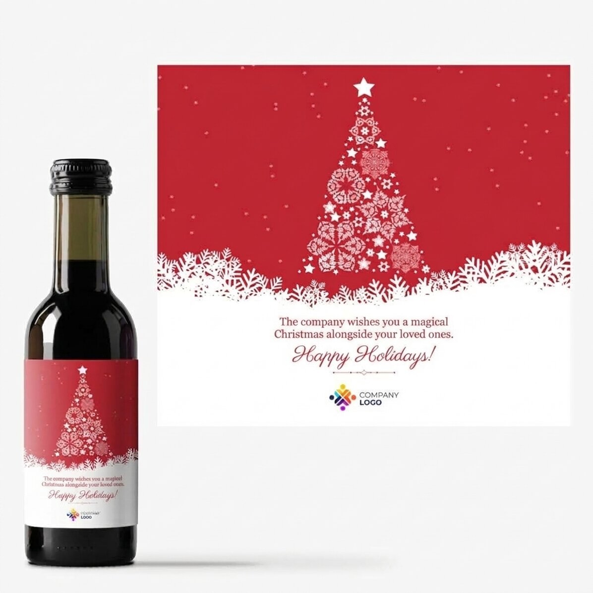 Mini-bouteille de vin personnalisée avec texte et logo - La magie de Noël