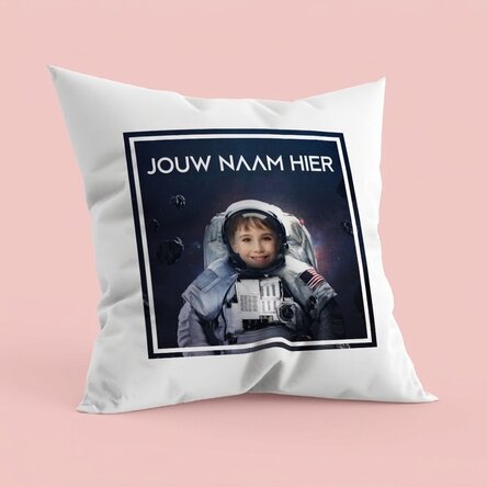 Gepersonaliseerd kussen met foto en naam - Astronaut