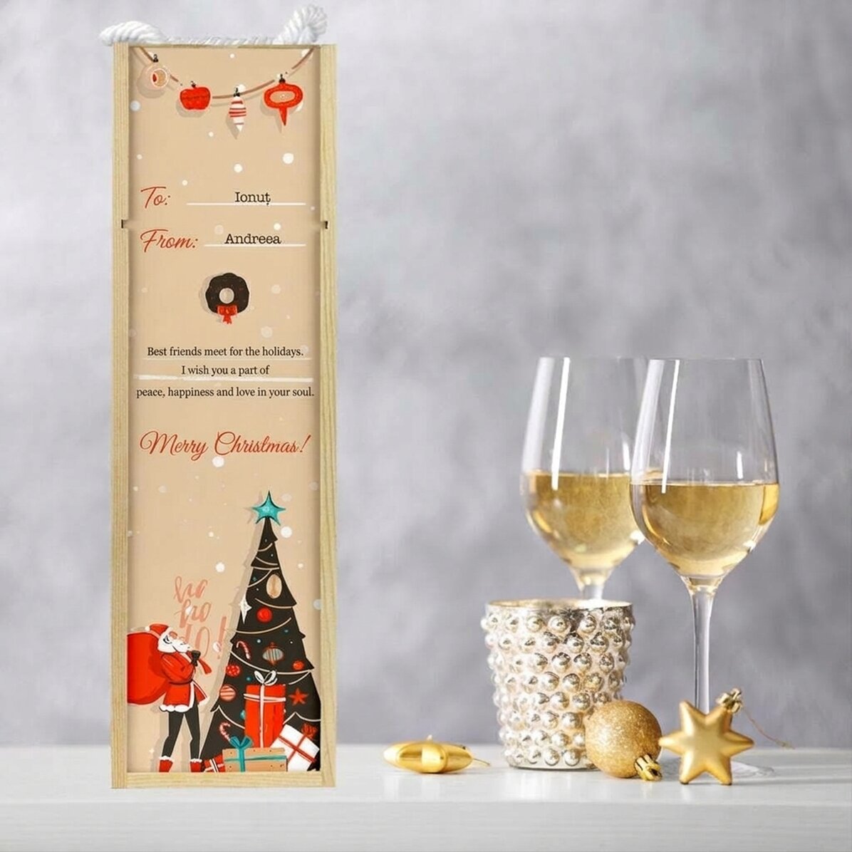 Coffret de vin personnalisé avec un message de Noël - Un message pour vos proches