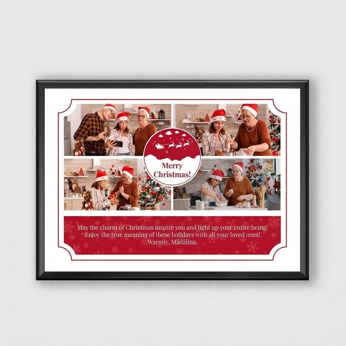 Gepersonaliseerd schilderij met 4 foto’s en tekst – Kerstmodel