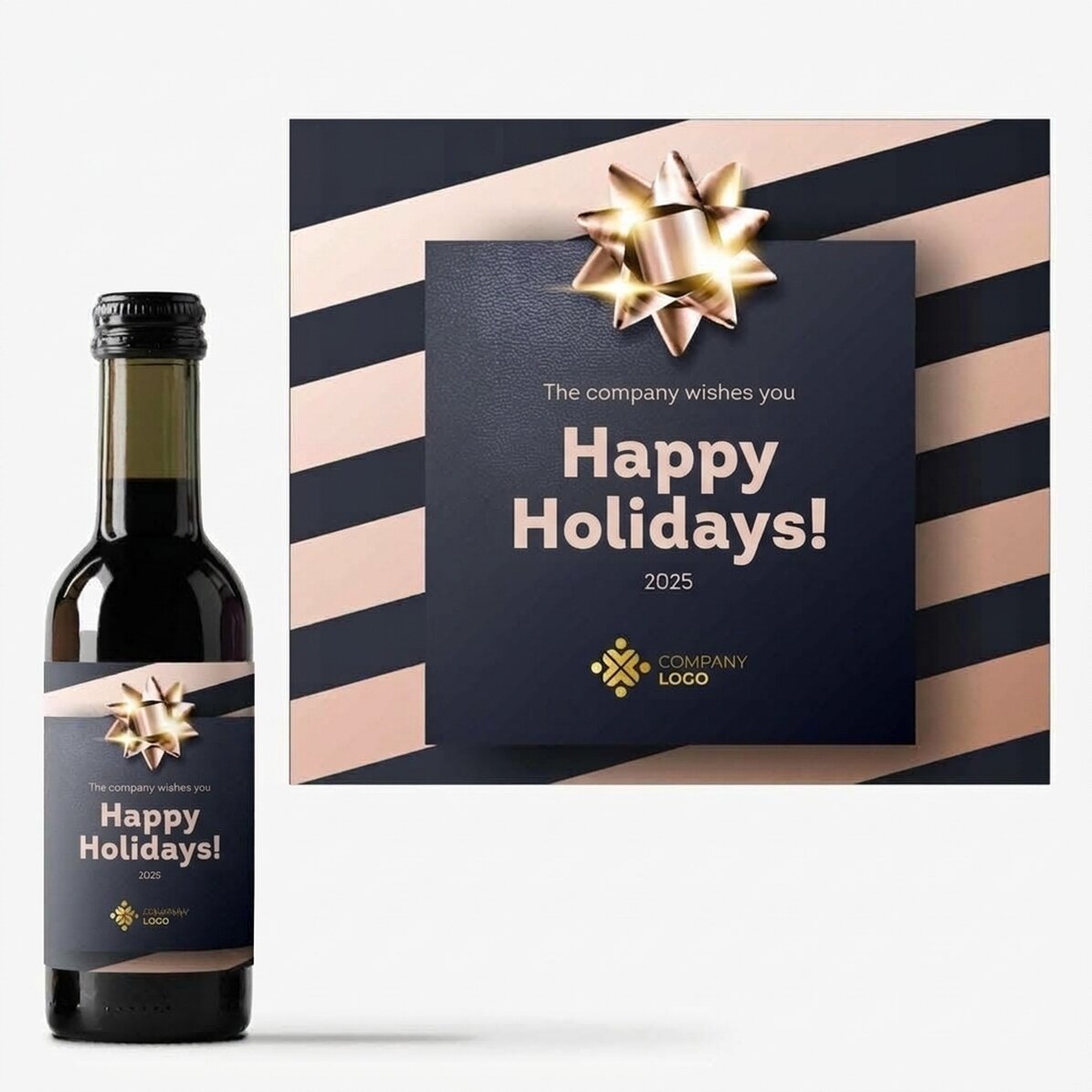 Mini-wijnflesje, gepersonaliseerd met logo en tekst - Kerstcadeau
