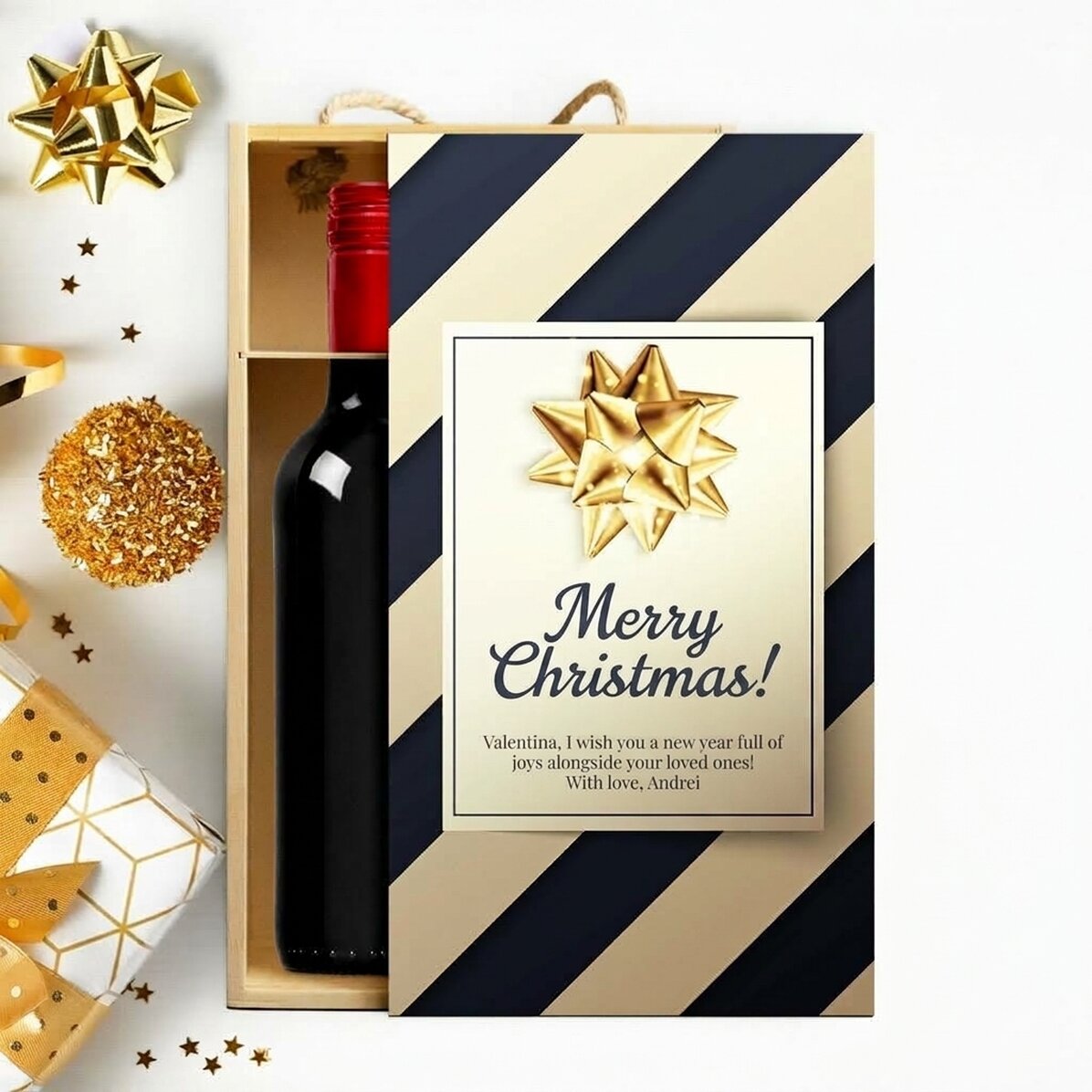 Coffret à vin pour 2 bouteilles personnalisé avec un message - Cadeau haut de gamme pour les fêtes