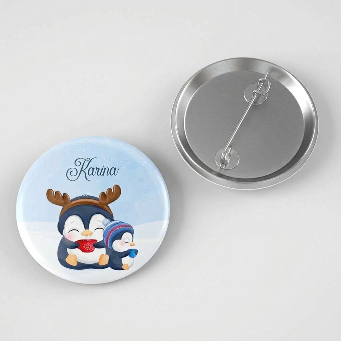 Gepersonaliseerde button met tekst - Pinguïns