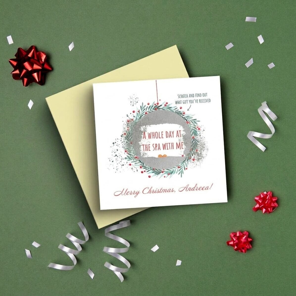 Carte à gratter personnalisée avec un message surprise de Noël