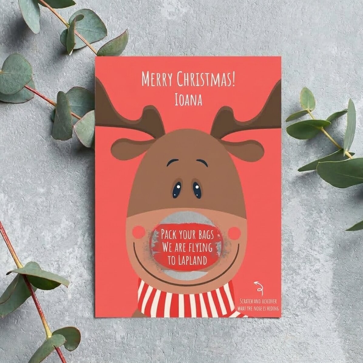 Gepersonaliseerde kraskaart voor Kerstmis - Model Ren